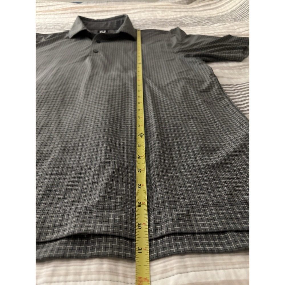 Foot Joy Men's Polo L Gray Checkered Pattern Polyester Golf - Picture 7 of 8